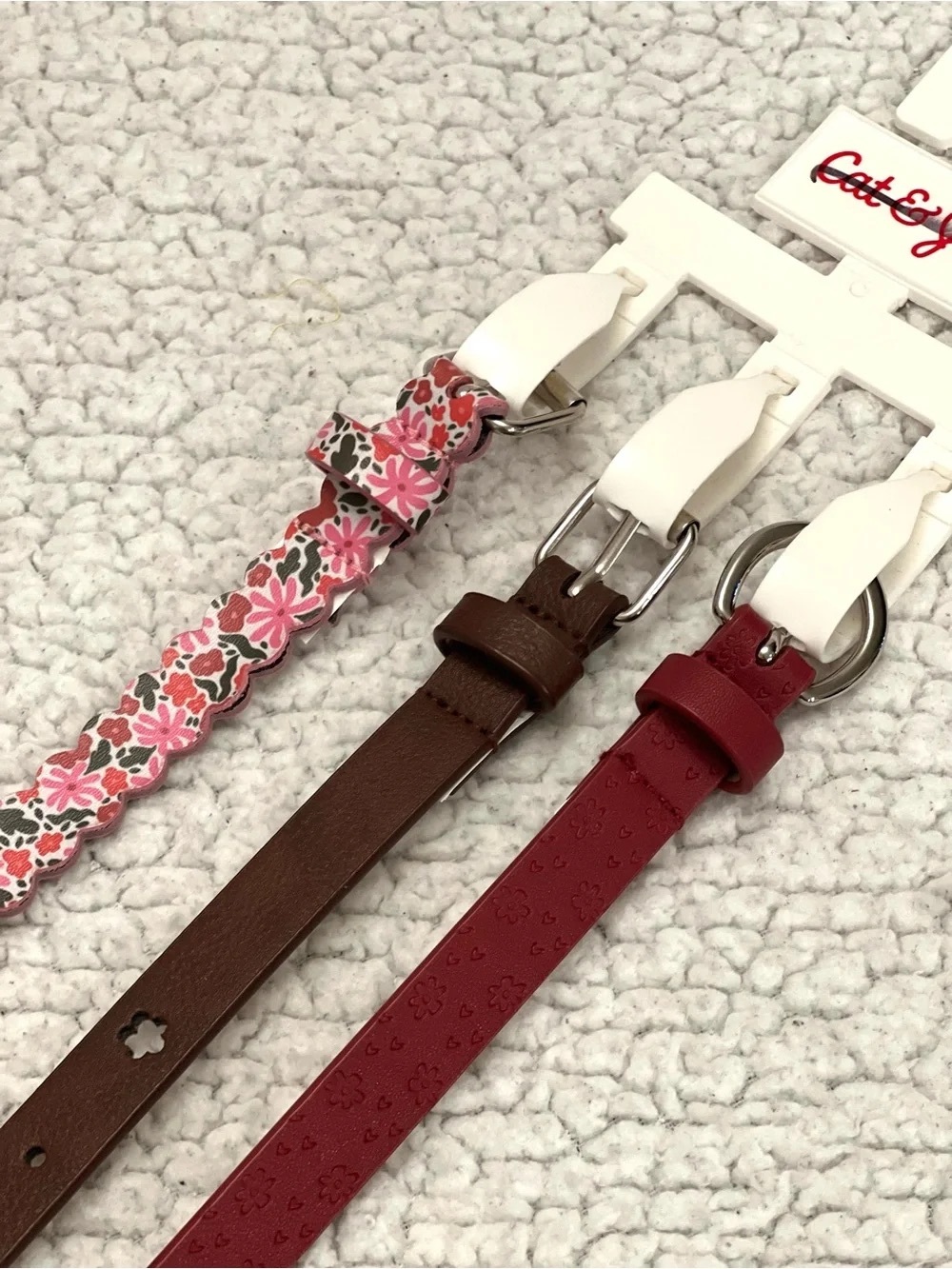 Cath Kidston Kids Floral Scallop, Brown & Red Belt Trio. 33 inches long